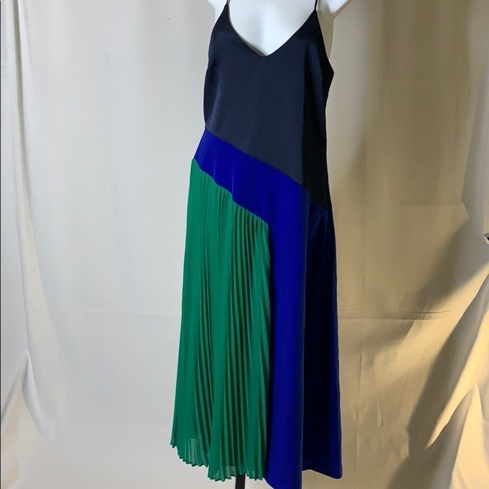 NWT Cushnie Pleated Slip Dress Navy Green - Picture 4 of 6